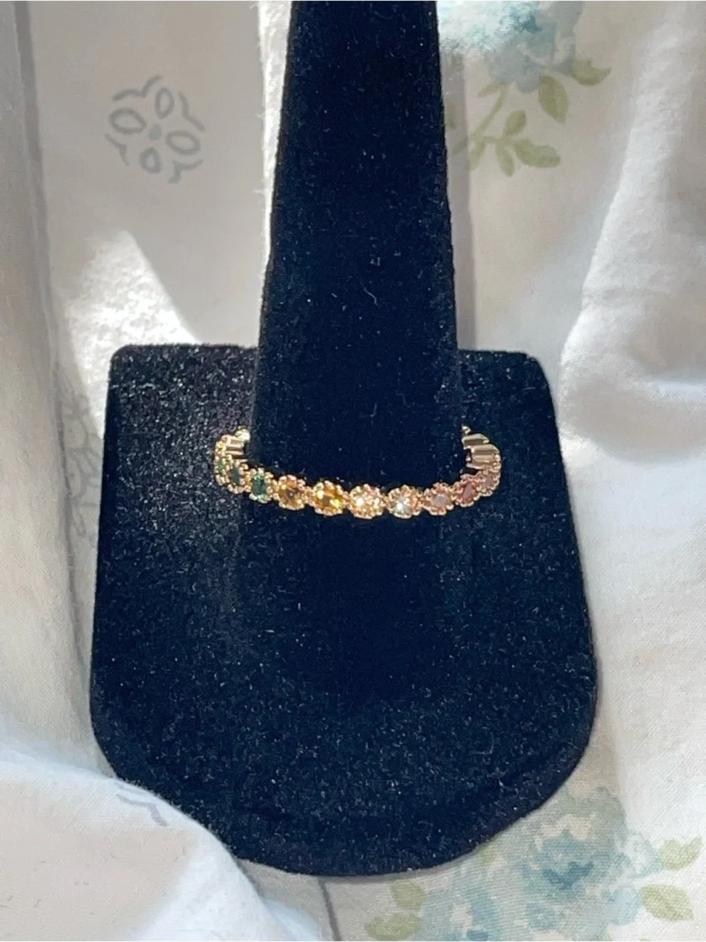 Gold Multicolor Gemstone Eternity Ring NEW